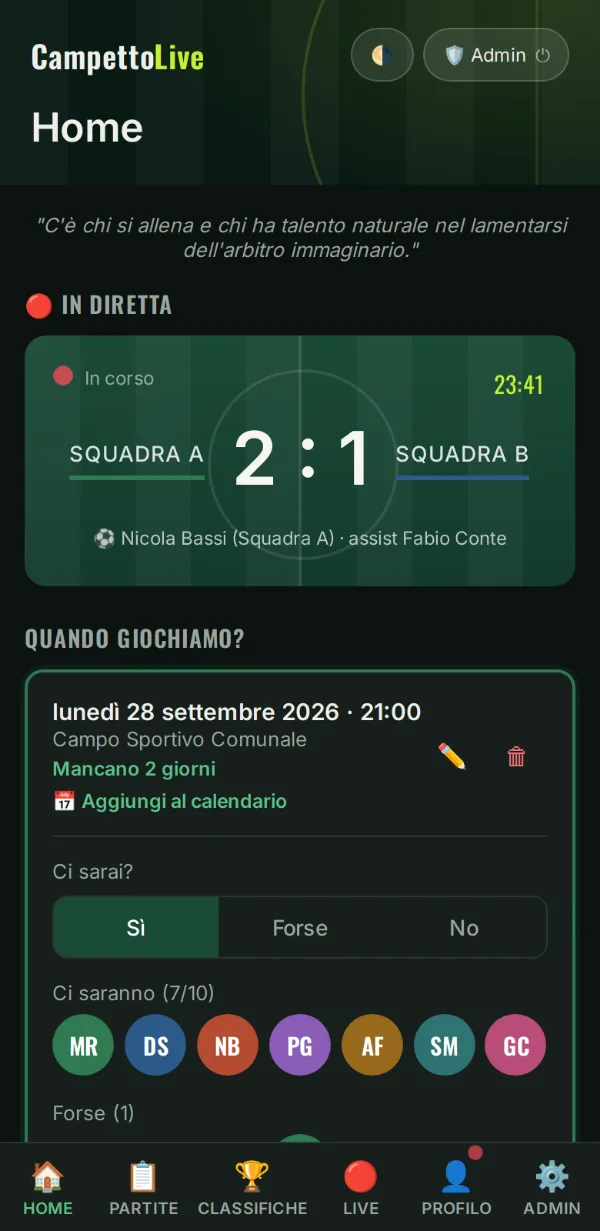 L'app con il tema scuro